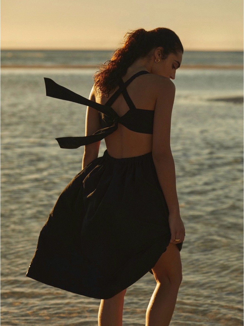 Maeve Black Open-Back Tie-Strap Summer Dress